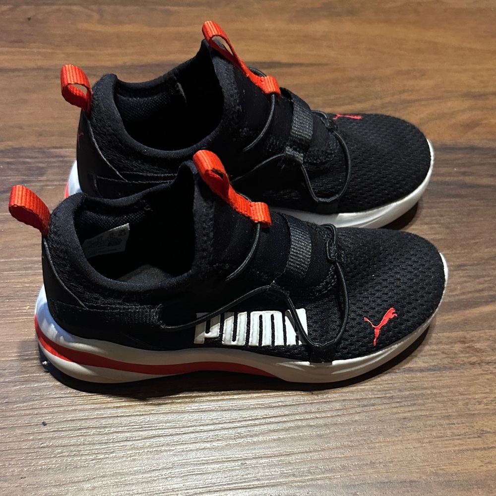 PUMA Kids Black Sneakers with Red Highlights
